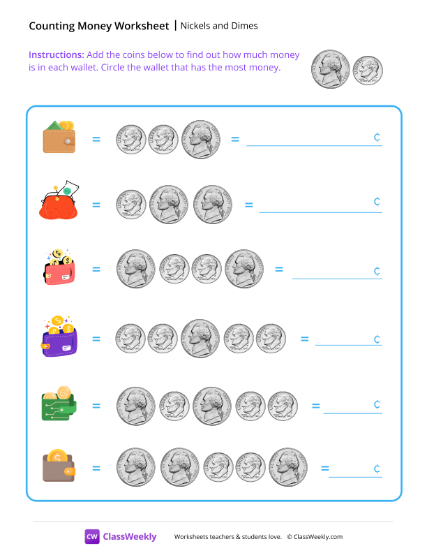 Counting Money worksheet preview