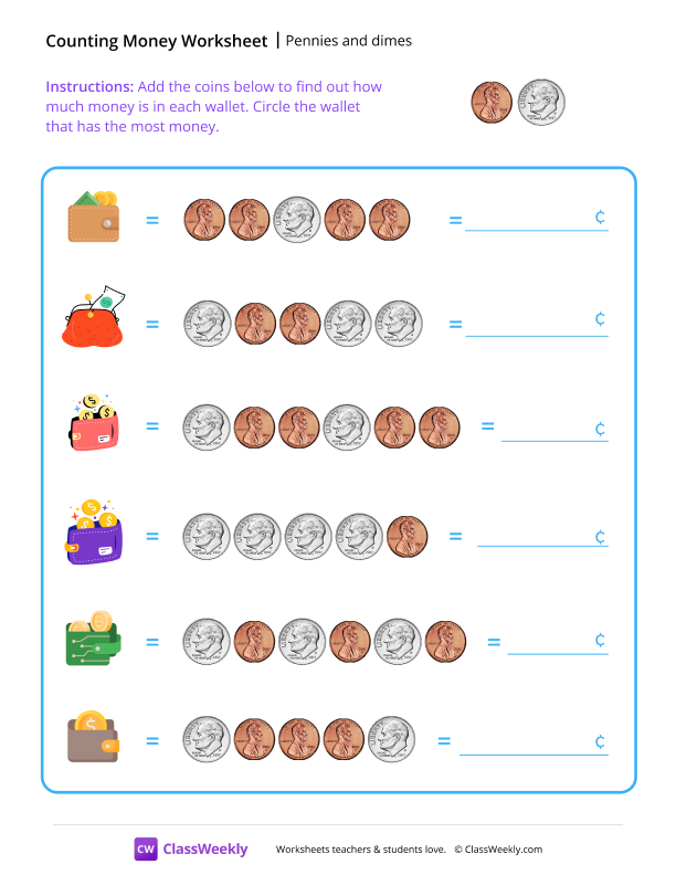 Counting Money worksheet preview