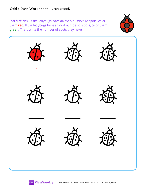 Even or Odd - Ladybug worksheet preview