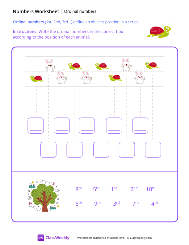 Ordinal Numbers - Turtle Race worksheet preview