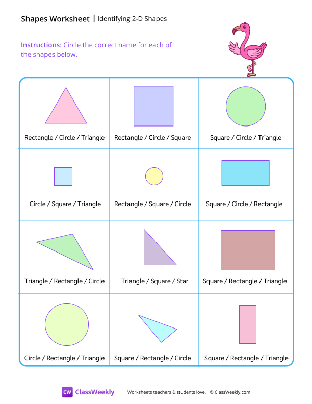 Identifying 2-D Shapes worksheet preview