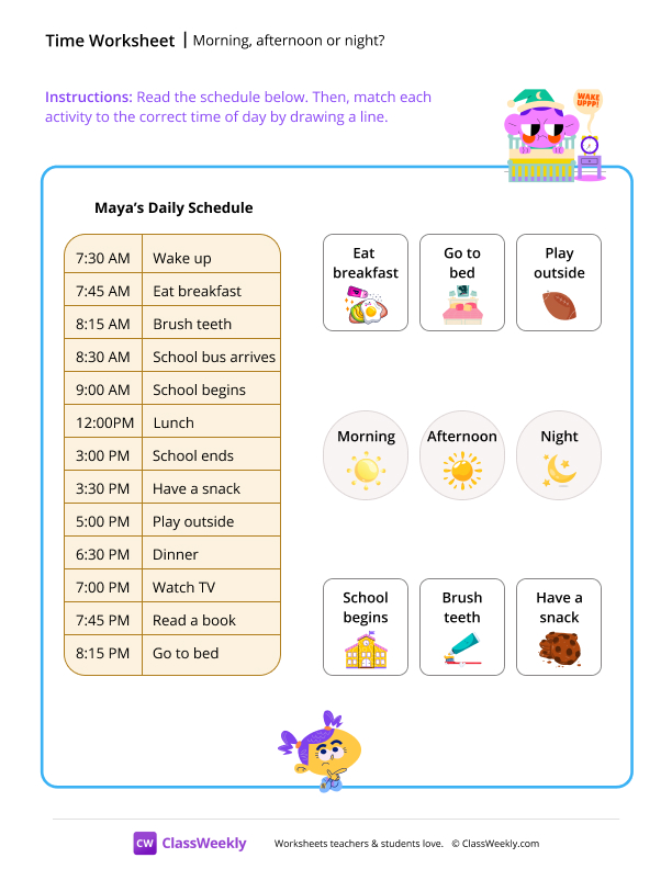 Morning, afternoon or night worksheet preview