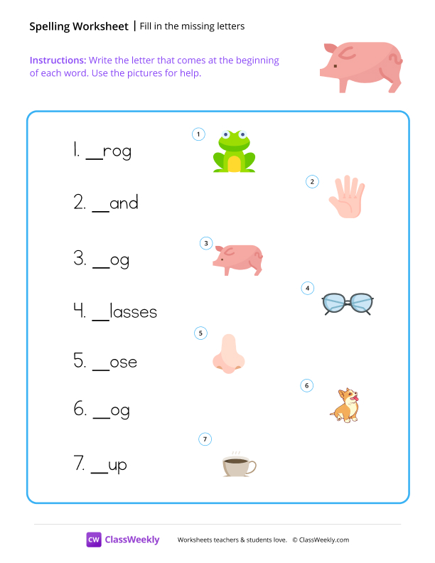 Fill in the missing letters - Pig worksheet preview