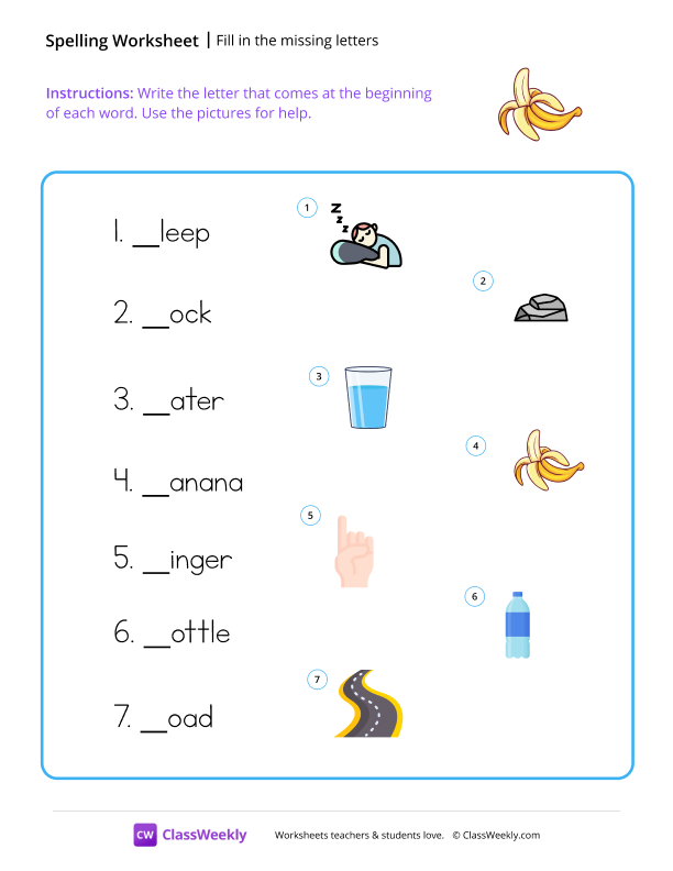 Fill in the missing letters - Banana worksheet preview
