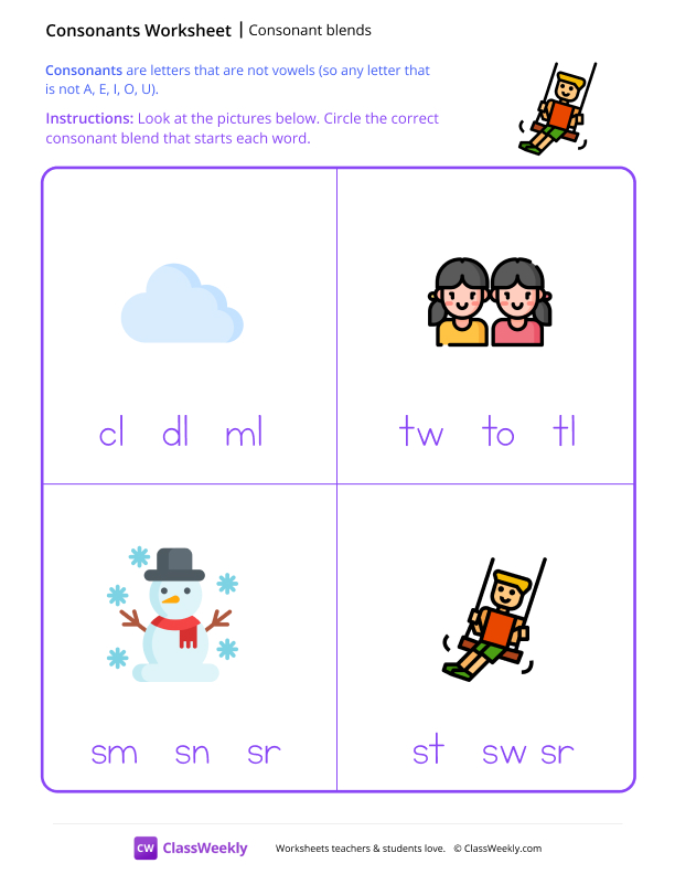 Consonant Blends - Swing worksheet preview