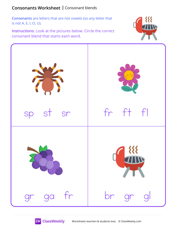 Consonant Blends - Grill worksheet preview