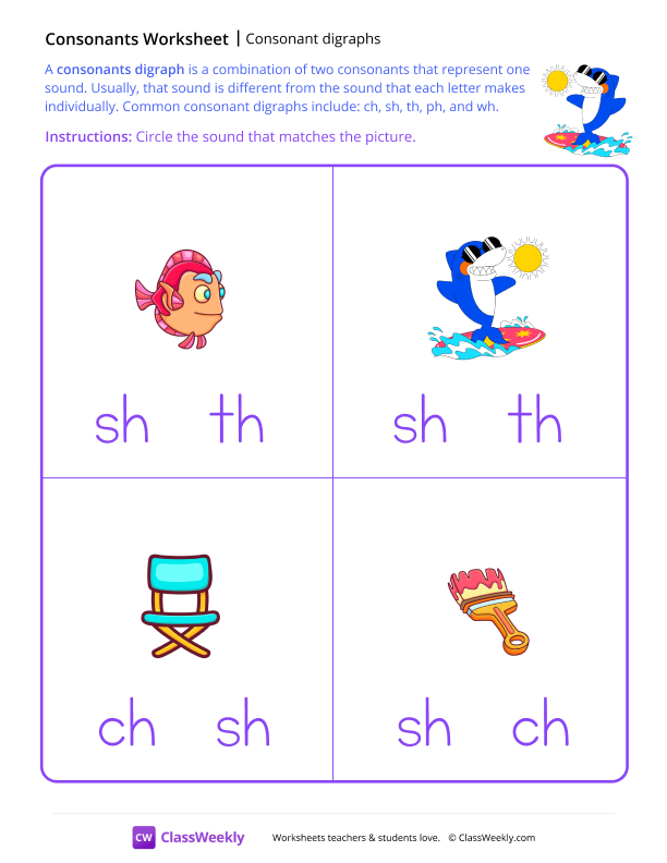 Consonant Digraphs - Shark worksheet preview