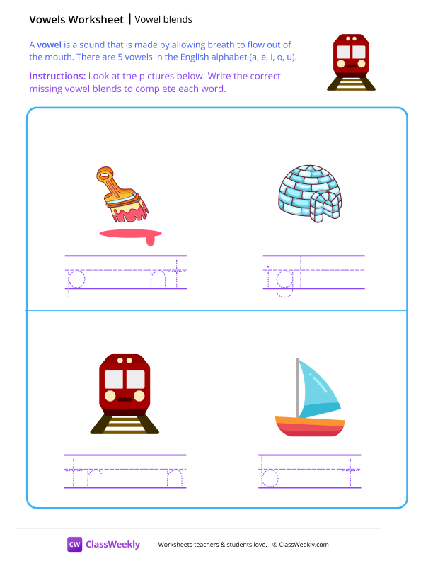 Vowel Blends - Train worksheet preview