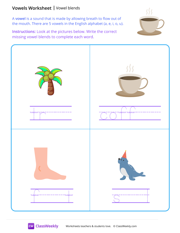 Vowel Blends - Coffee worksheet preview