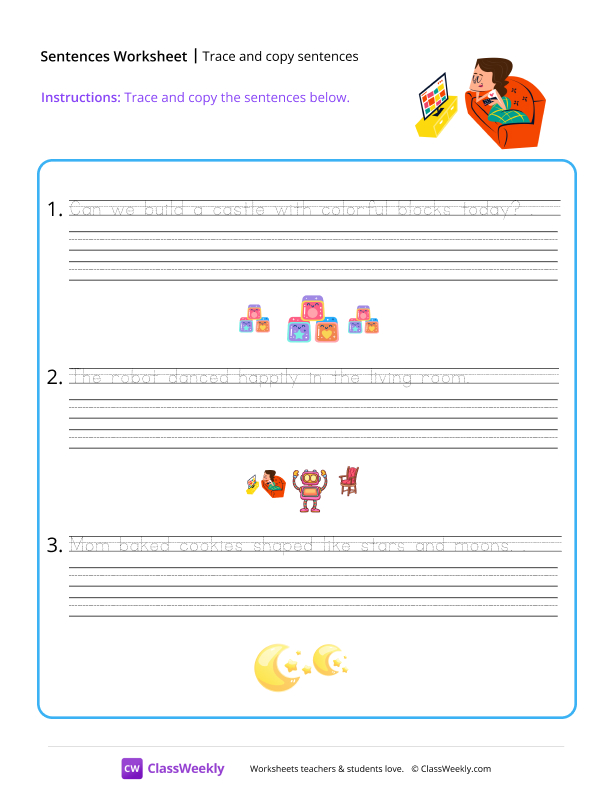 Trace and copy sentences - Couch worksheet preview