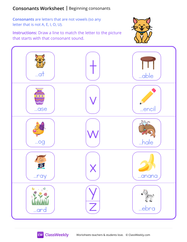 Beginning Consonants - Cat worksheet preview