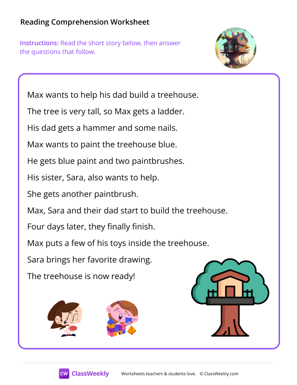 Treehouse Fun (Level D Story) worksheet preview