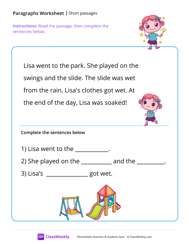 Short passages - Park worksheet preview