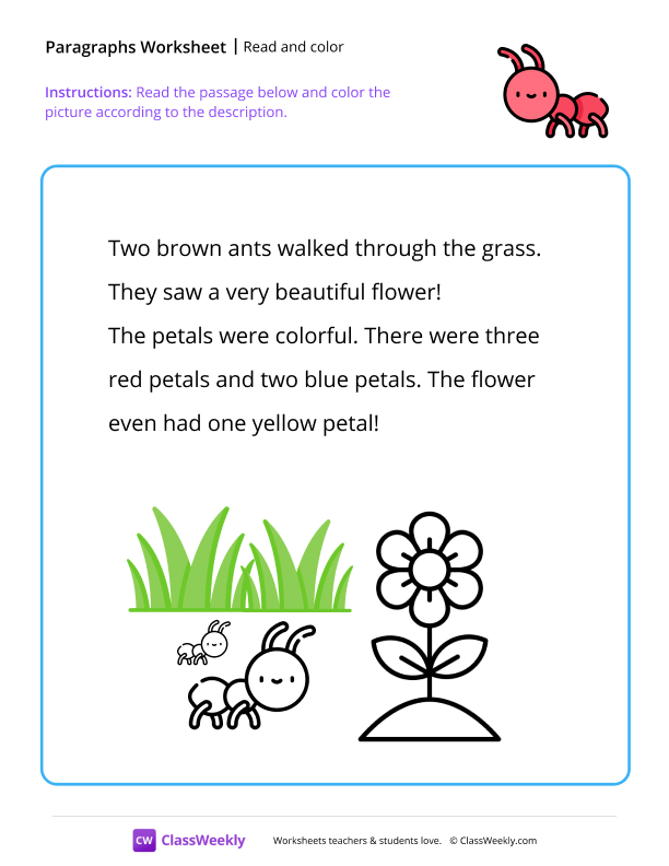 Read and color - Ant worksheet preview