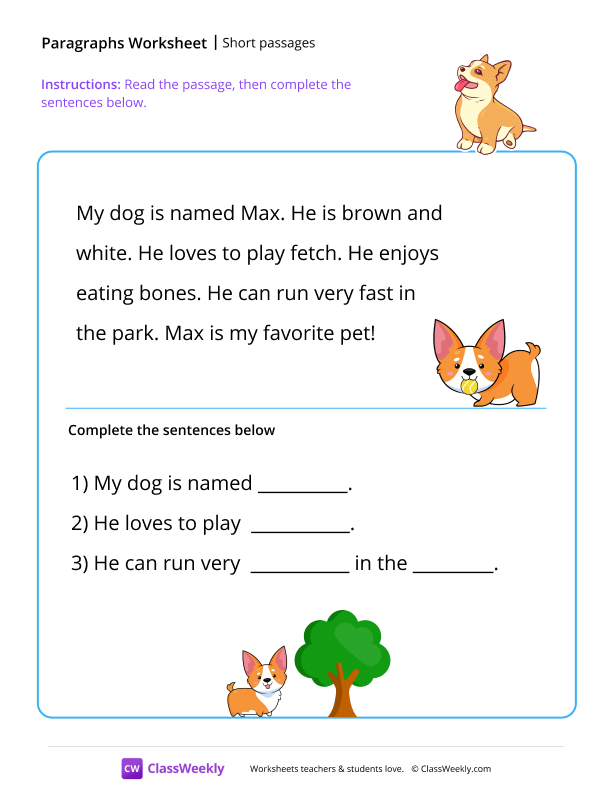 Short passages worksheet preview