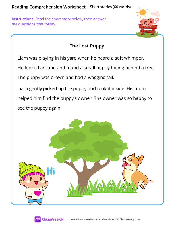 Short stories (60 words) - The Lost Puppy worksheet preview