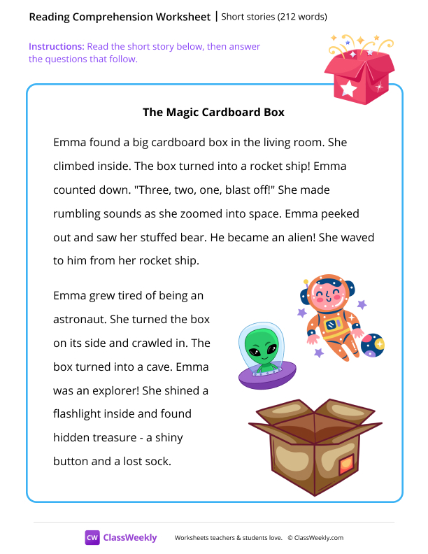 Short story (212 words) worksheet preview