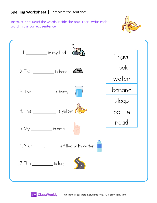 Complete The Sentence - Banana worksheet preview