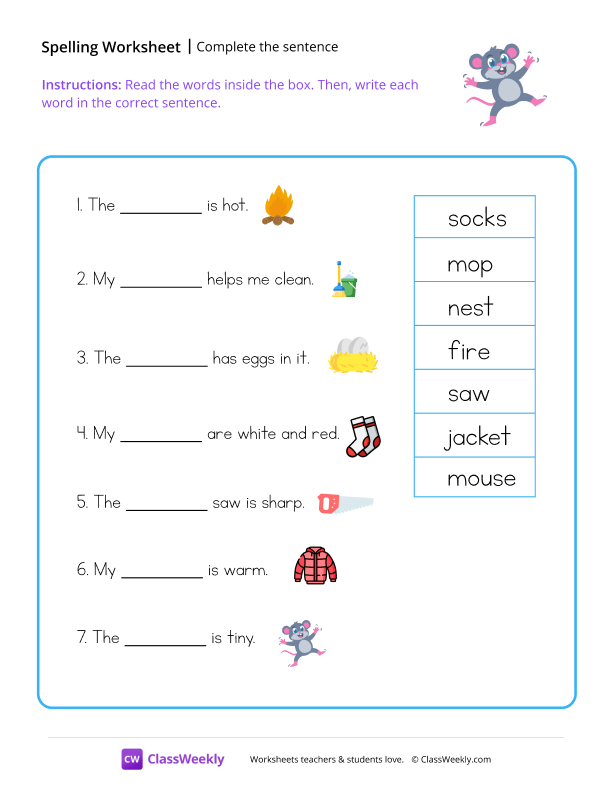 Complete The Sentence - Mouse worksheet preview