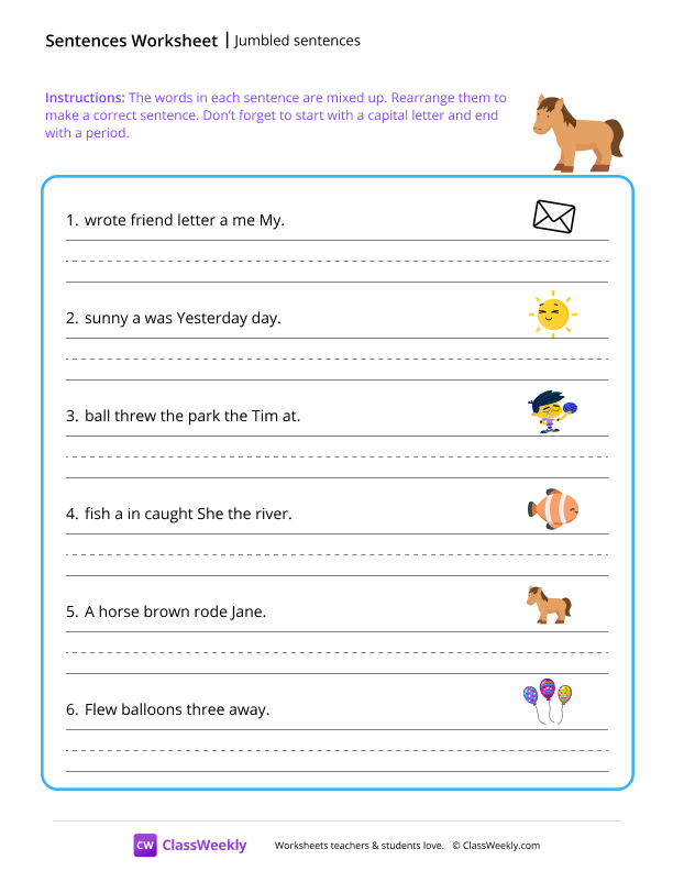 Jumbled sentences - Horse worksheet preview