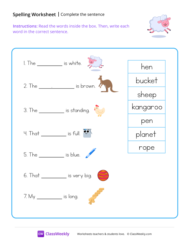 Complete The Sentence - Sheep worksheet preview