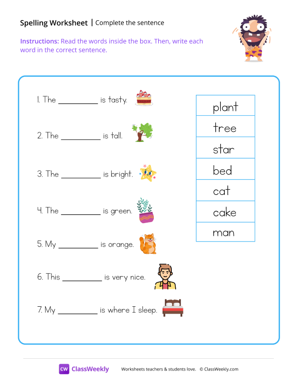 Complete The Sentence - Caveman worksheet preview