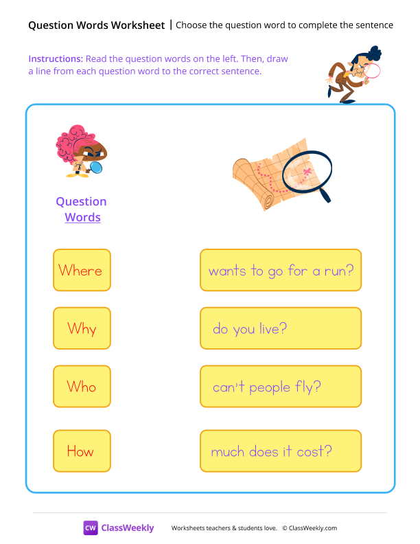 Choose the question word to complete the sentence - Detective worksheet preview
