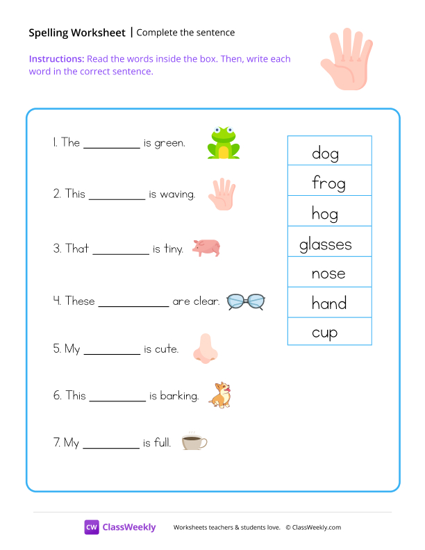 Complete The Sentence - Fingers worksheet preview