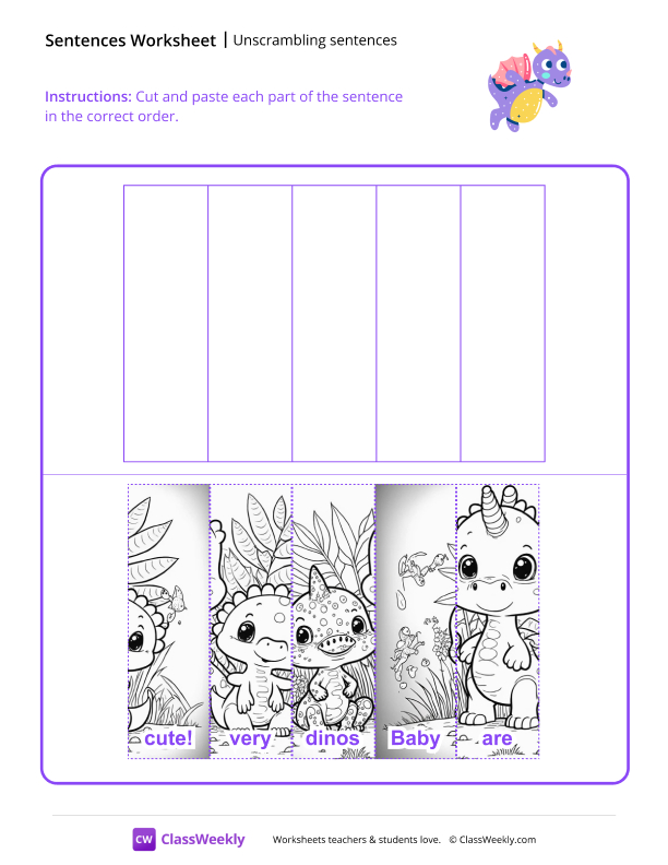 Unscrambling Sentences - Dragon worksheet preview