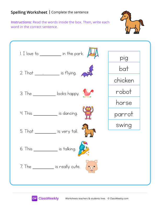 Complete The Sentence - Horsey worksheet preview