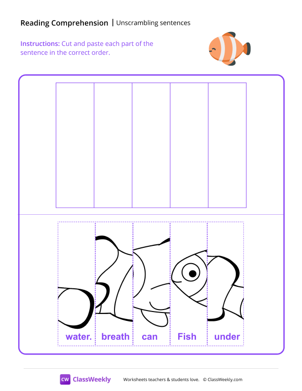 Unscrambling Sentences - Nemo worksheet preview