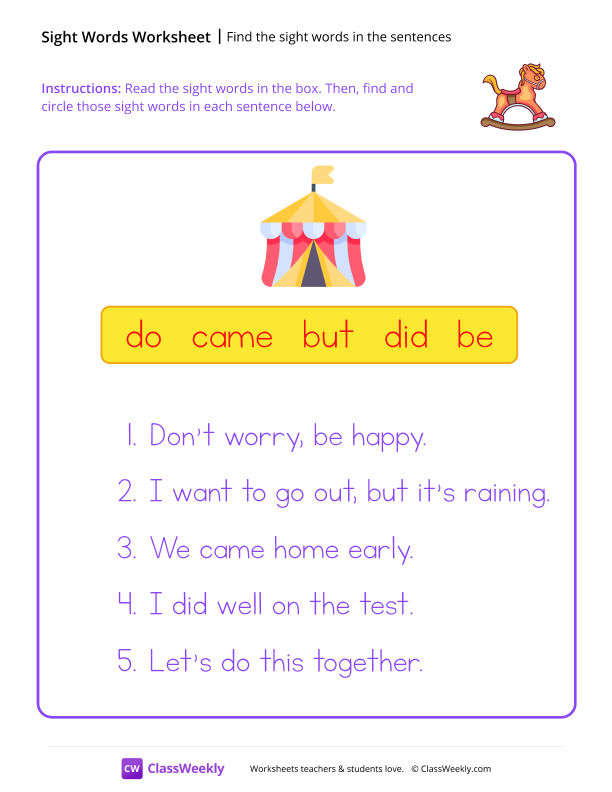 Find the sight words in the sentences - Wooden Horse worksheet preview