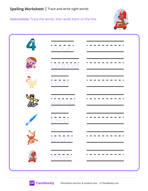 Trace and Write Sight Words - Scooter worksheet preview