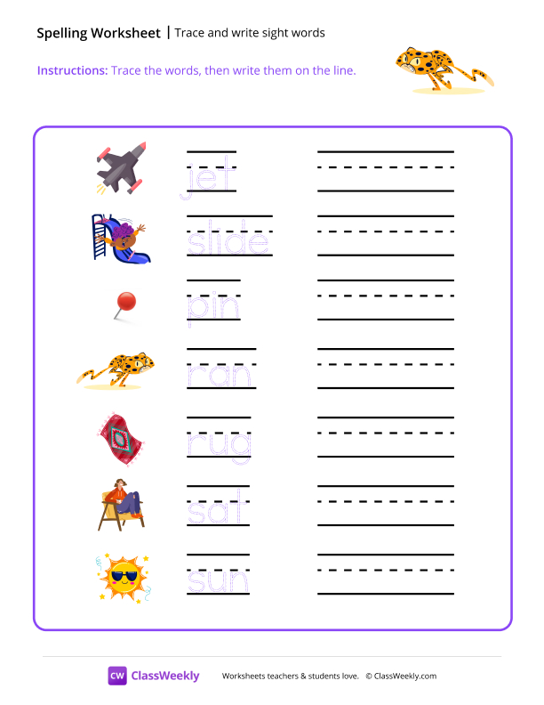 Trace and Write Sight Words - Cheetah worksheet preview
