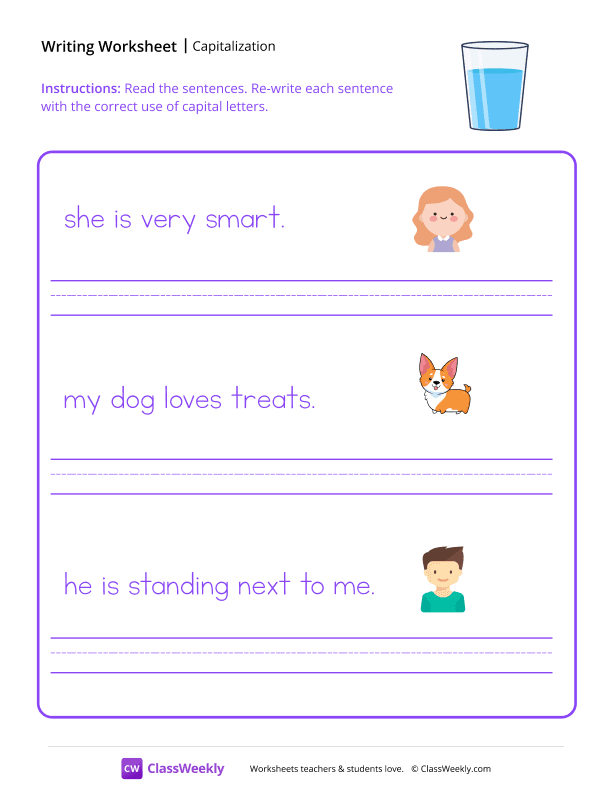 First Word Capitalization - Water worksheet preview