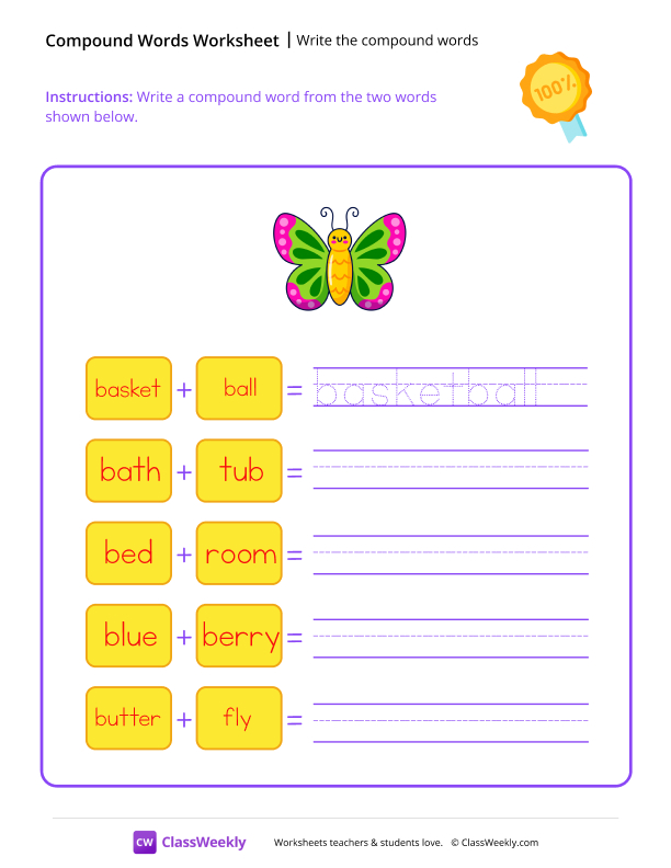 Write the compound words - Award worksheet preview