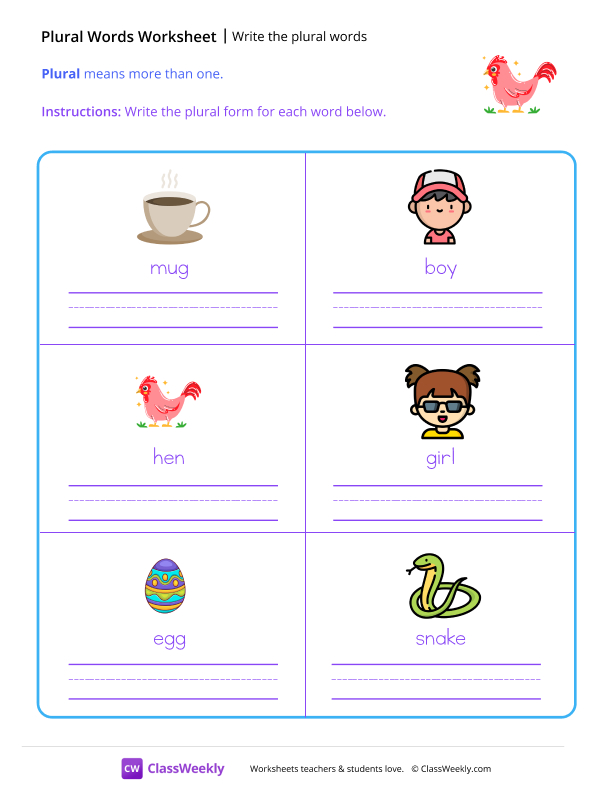 Write the plural words - Chicken worksheet preview