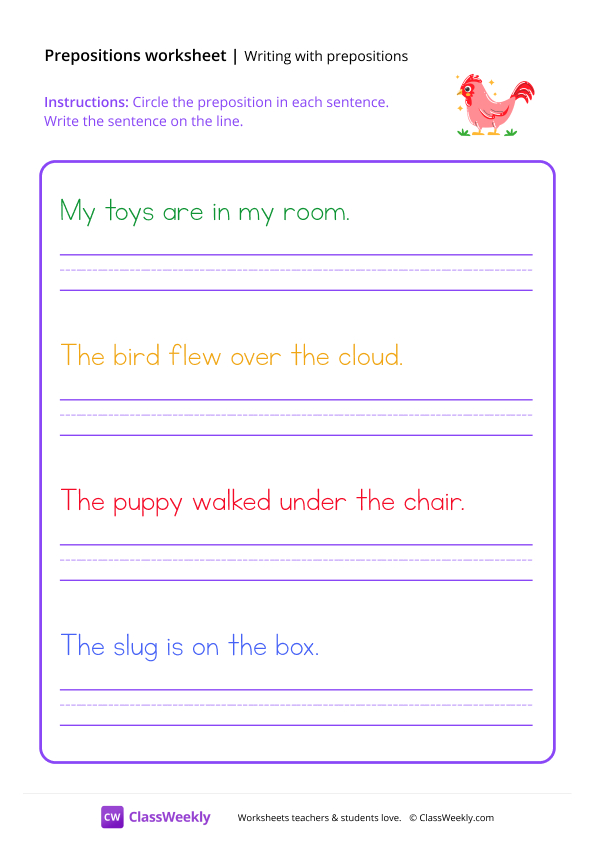 Identifying & Writing Prepositions worksheet preview