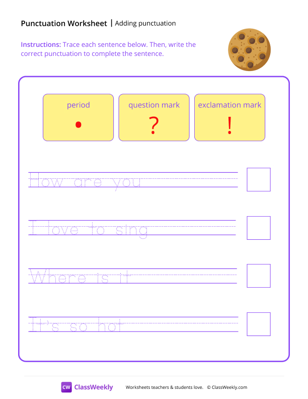 Adding Punctuation - Cookie worksheet preview