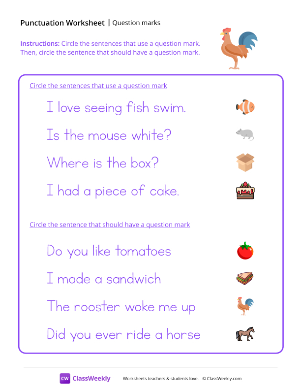 Questions Marks - Rooster worksheet preview