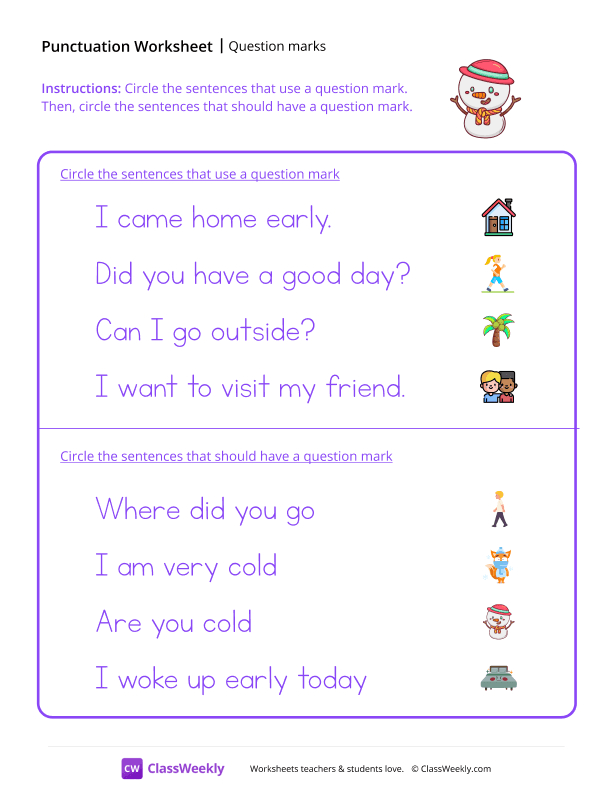 Questions Marks - Snowman worksheet preview
