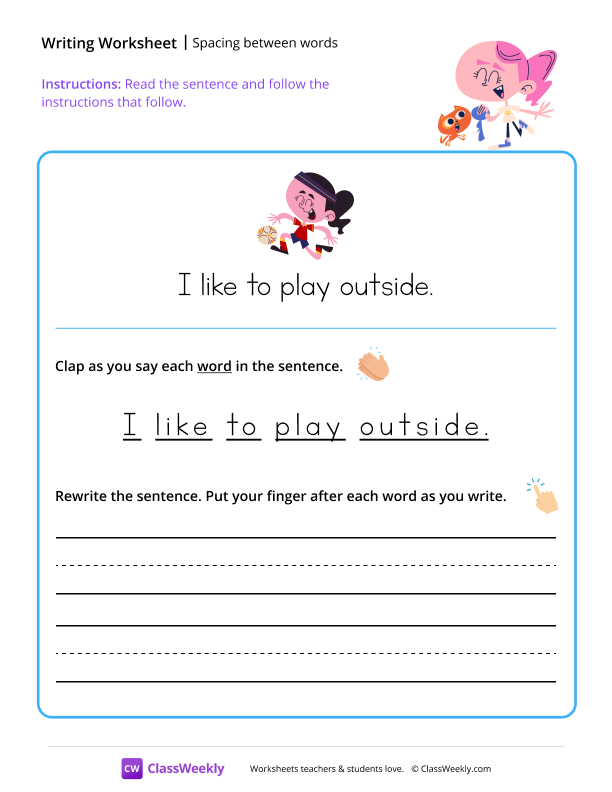 Spacing between words - play worksheet preview