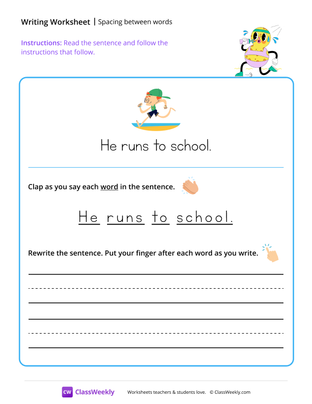 Spacing between words - Run worksheet preview