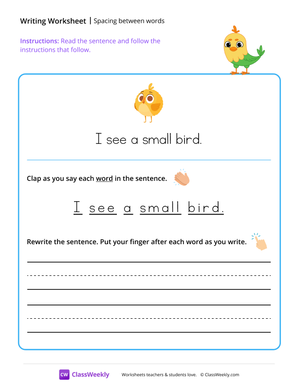 Spacing between words - Bird worksheet preview