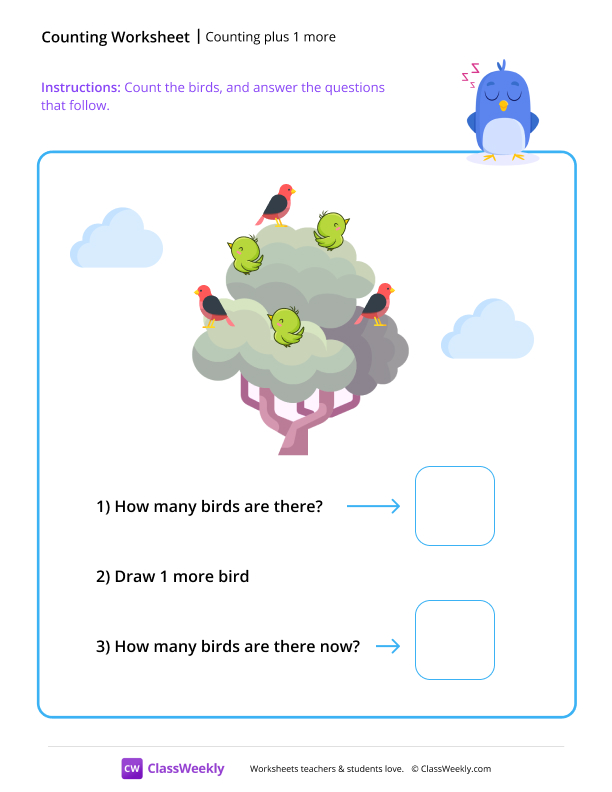 Counting plus 1 more worksheet preview