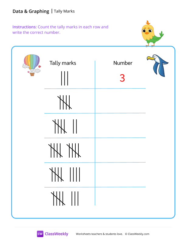 Tally Marks (up to 10) worksheet preview