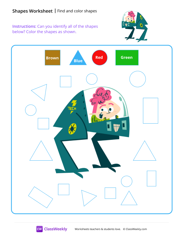 Find and color shapes worksheet preview