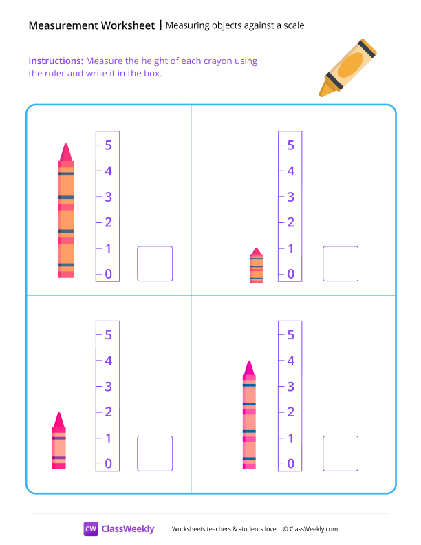 Measuring objects against a scale (height) worksheet preview