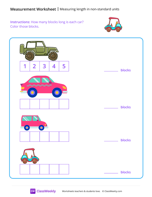 Measuring Length in Non-standard Units worksheet preview