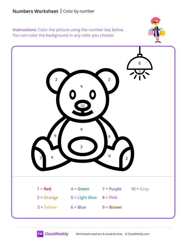 Color by Number (Teddy Bear) worksheet preview